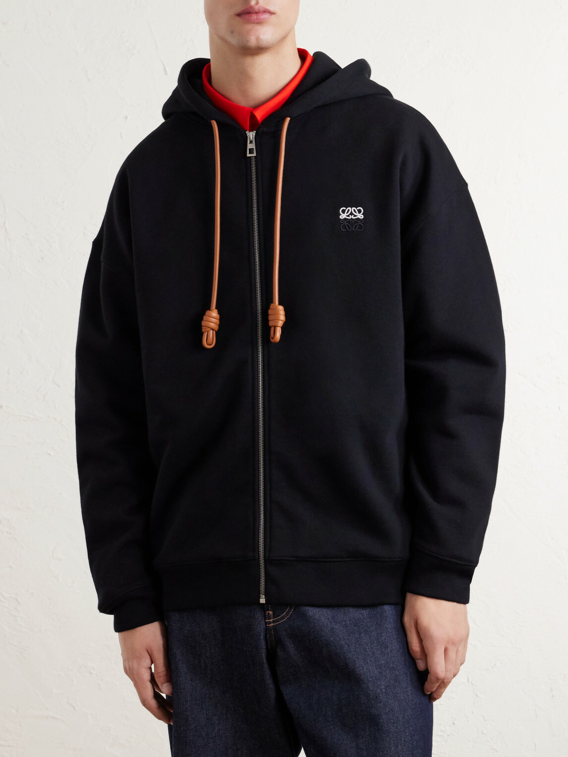 LOEWE - Anagram-Embroidered Cotton-Jersey Zip-Up Hoodie - Black