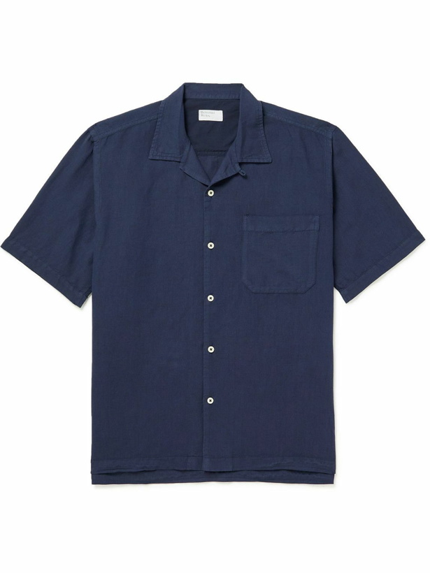 Photo: Universal Works - Convertible-Collar Garment-Dyed Linen and Cotton-Blend Shirt - Blue