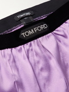 TOM FORD - Velvet-Trimmed Stretch-Silk Satin Pyjama Trousers - Purple