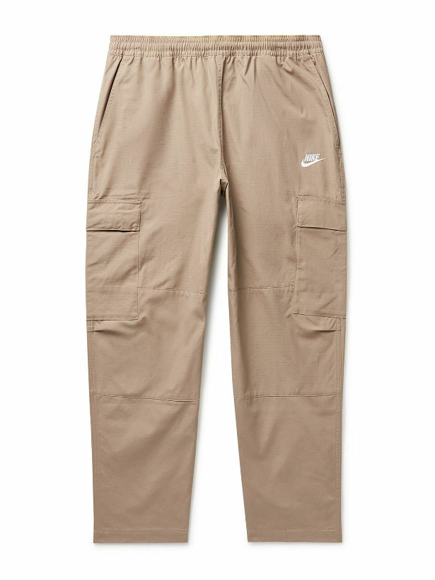 Photo: Nike - Club Straight-Leg Logo-Embroidered Cotton-Ripstop Cargo Trousers - Neutrals