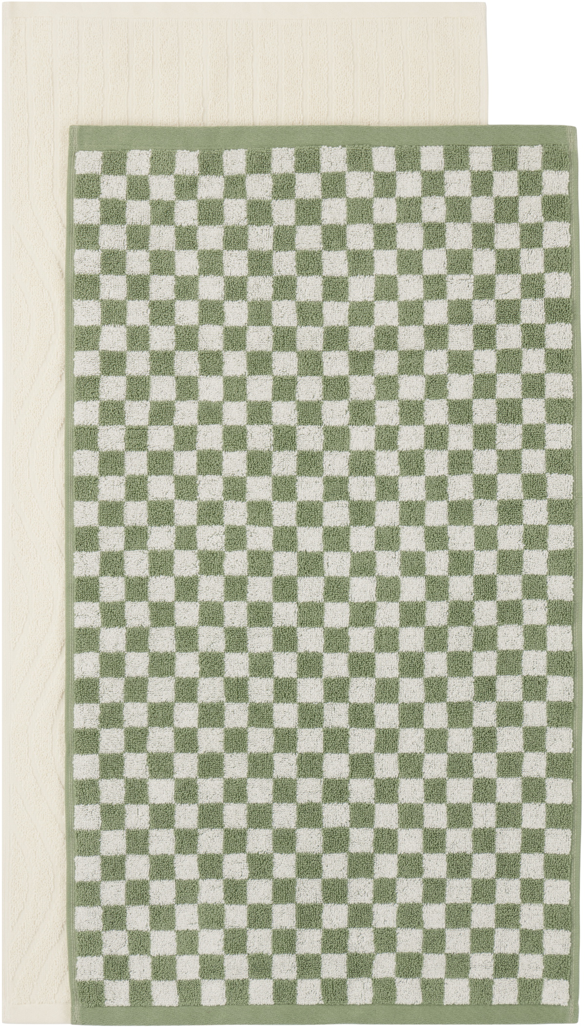 Baina Off-White & Green Pair 03 Hand Towel Set