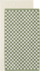Baina Off-White & Green Pair 03 Hand Towel Set