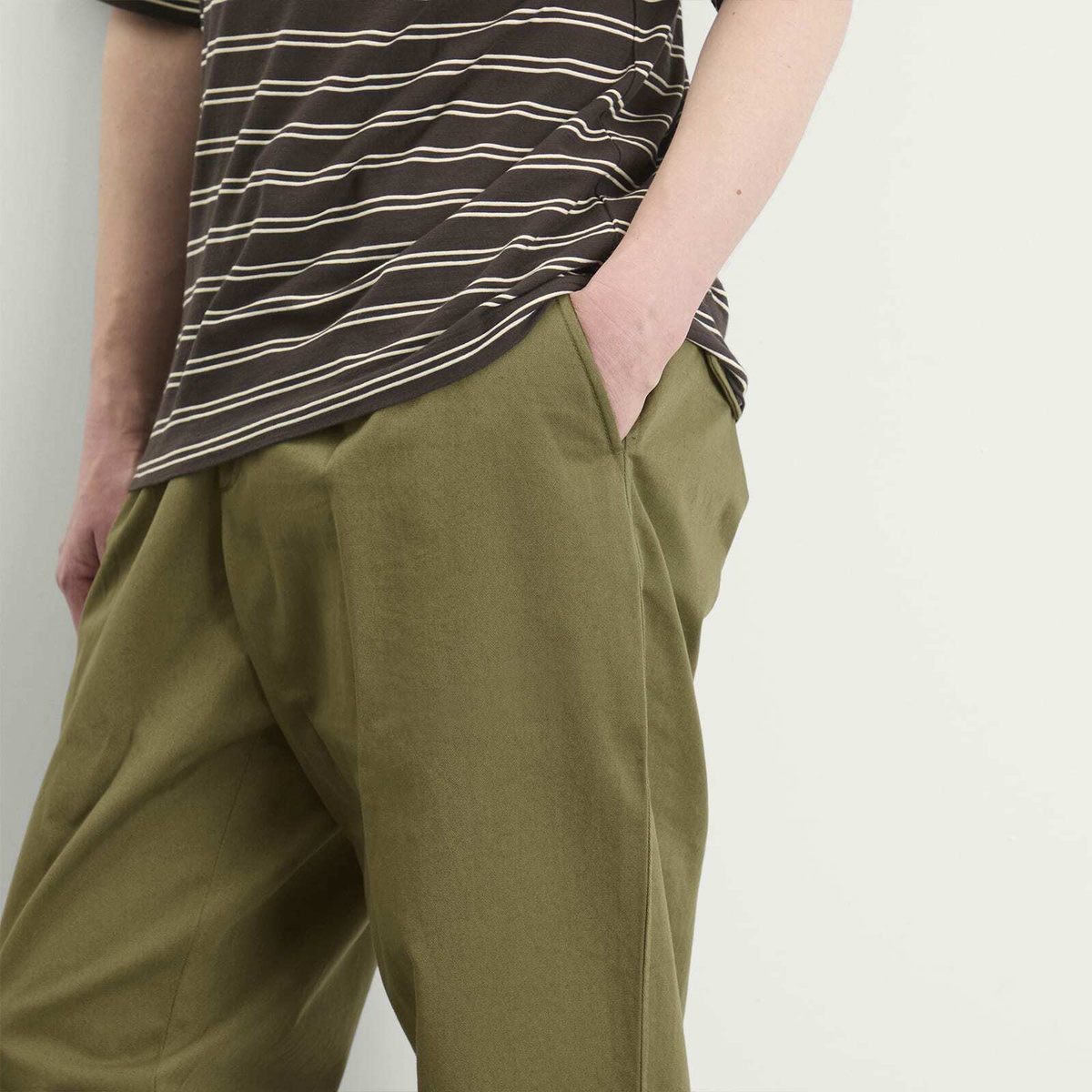 Universal Works Men's Twill Pleated Track Pant in Light Olive