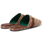 Gucci - Pericle Horsebit Suede-Trimmed Monogrammed Canvas Slippers - Brown