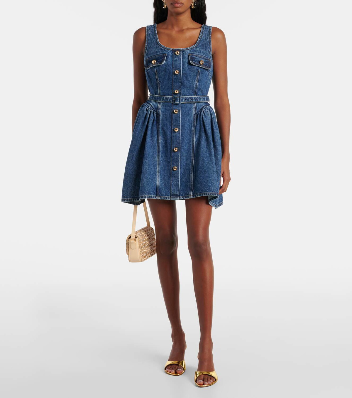 SELF-PORTRAIT ワンピース Denim minidress1074934 Self-Portrait Strappy Denim Mini Dress | Blue | FARFETCH