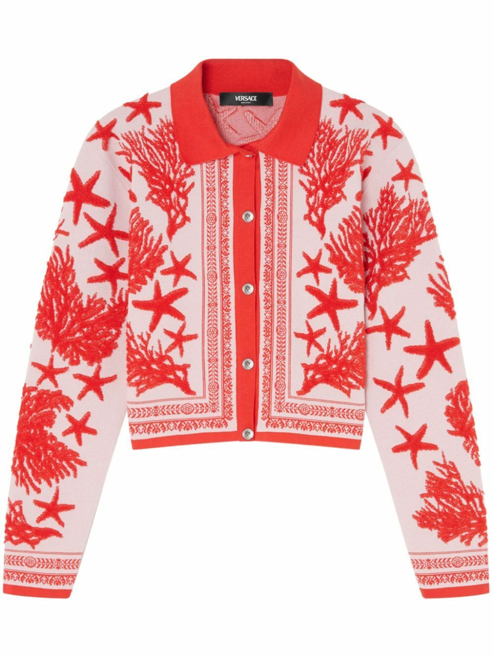 Versace Red Barocco Sea Intarsia Cardigan Versace