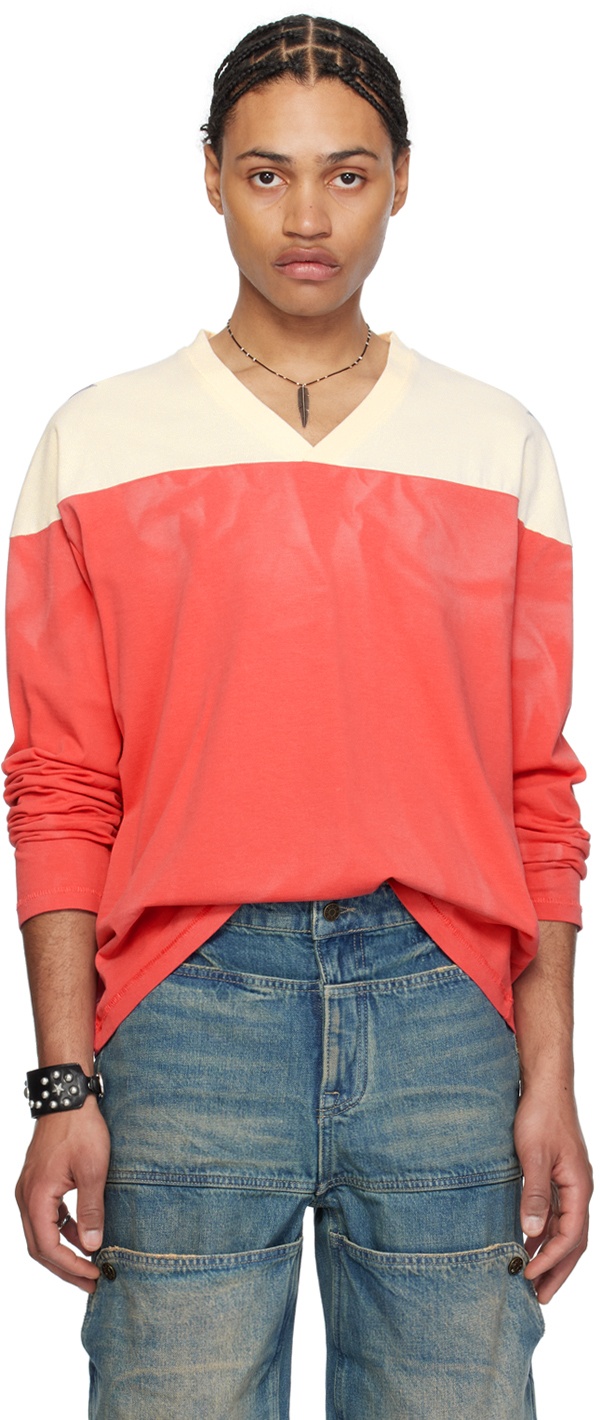 Photo: GUESS USA Red V-Neck Long Sleeve T-Shirt