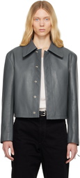 LEMAIRE Blue Boxy Cropped Leather Jacket