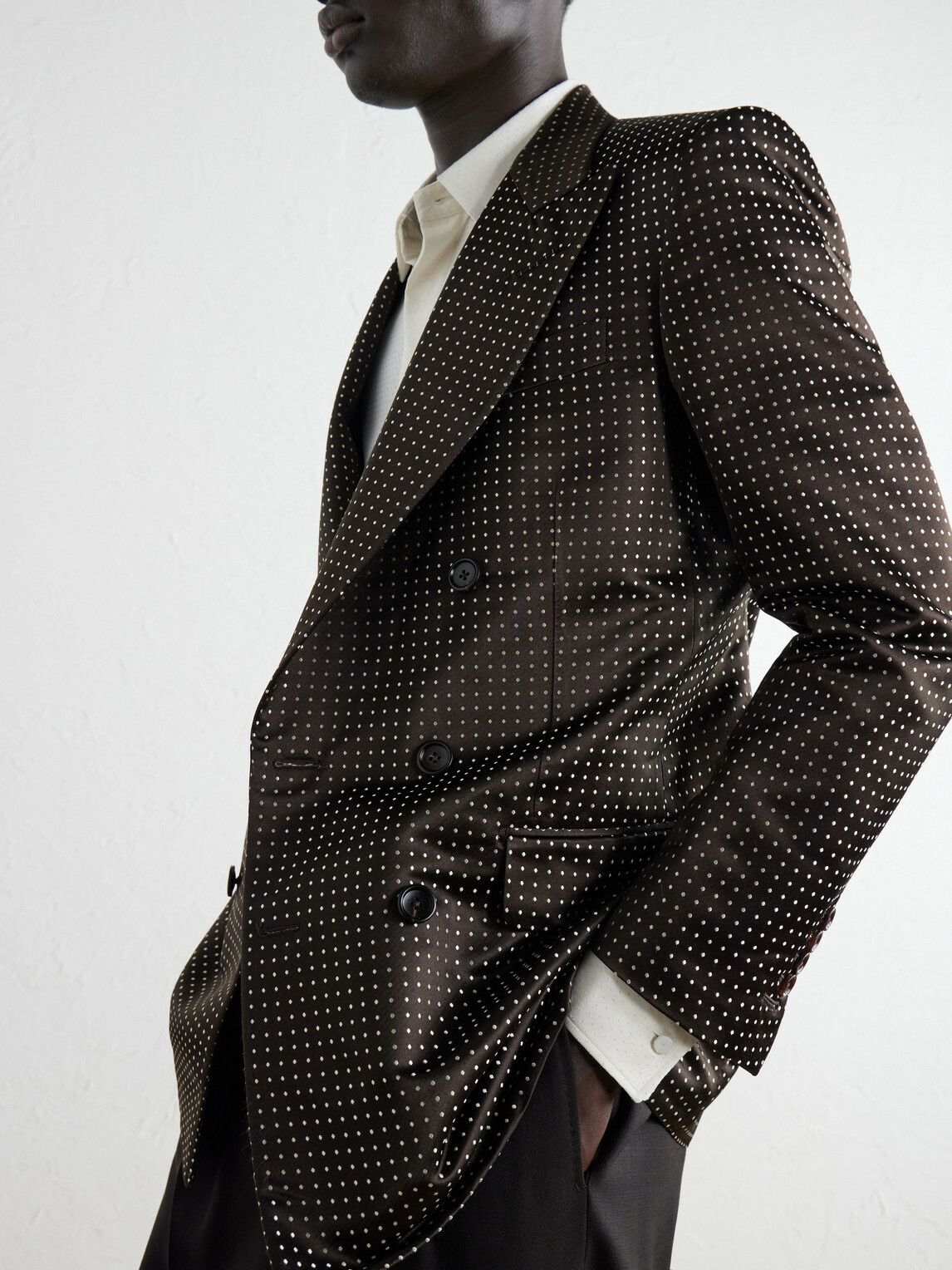 TOM FORD - Double-Breasted Polka-Dot Silk-Satin Tuxedo Jacket - Brown