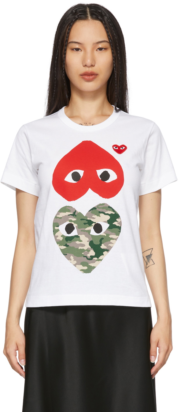 COMME des GARÇONS PLAY White Camo Upside Down Heart T-Shirt