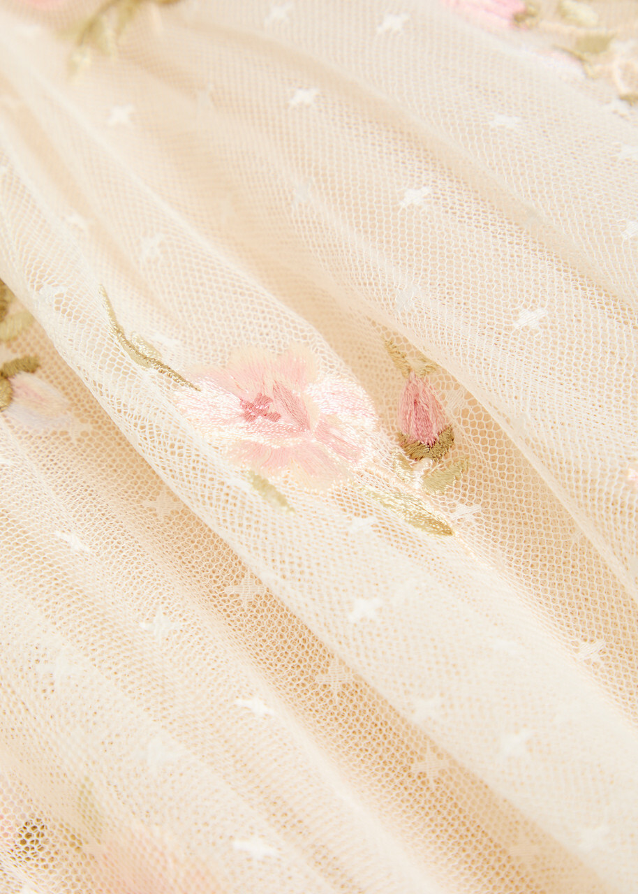 Needle & Thread Mayflower Ditsy Floral-embroidered Tulle Gown Cream