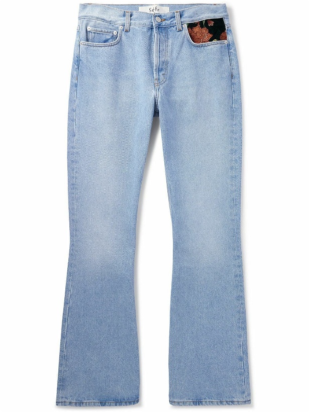 Photo: Séfr - Flared Embroidered Velour-Trimmed Jeans - Blue