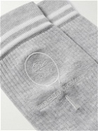 Brunello Cucinelli - Logo-Embroidered Striped Ribbed Cotton-Blend Socks - Gray