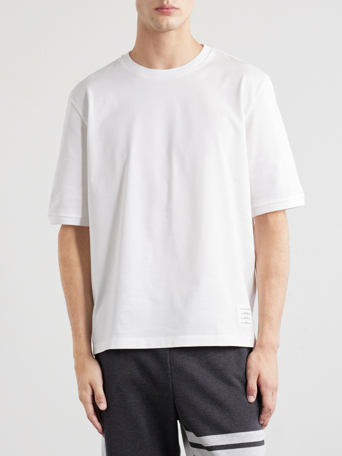 Thom Browne - Logo-Appliquéd Striped Cotton-Jersey T-Shirt - White