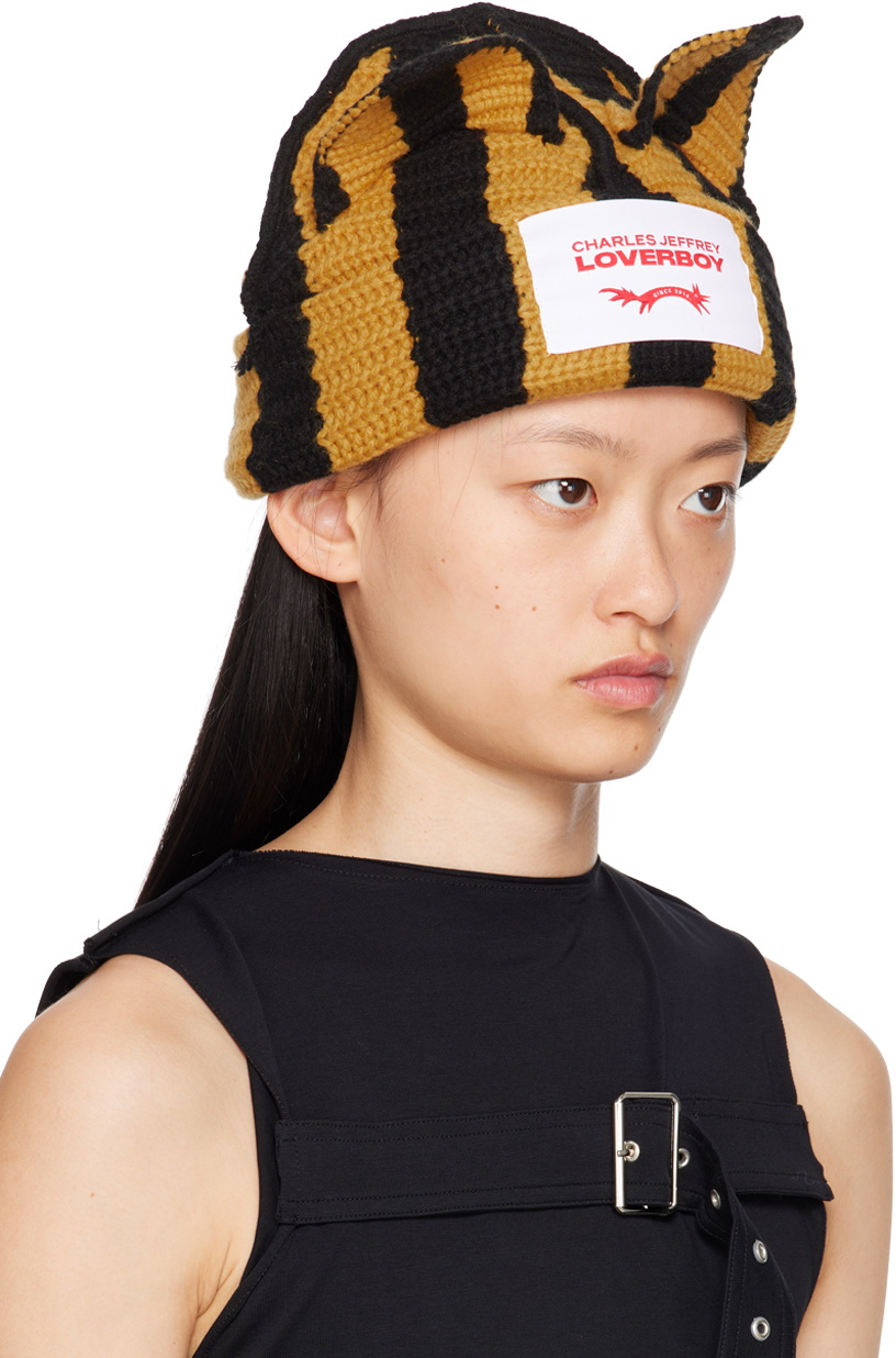 Charles Jeffrey LOVERBOY Black & Yellow Chunky Ears Beanie Charles