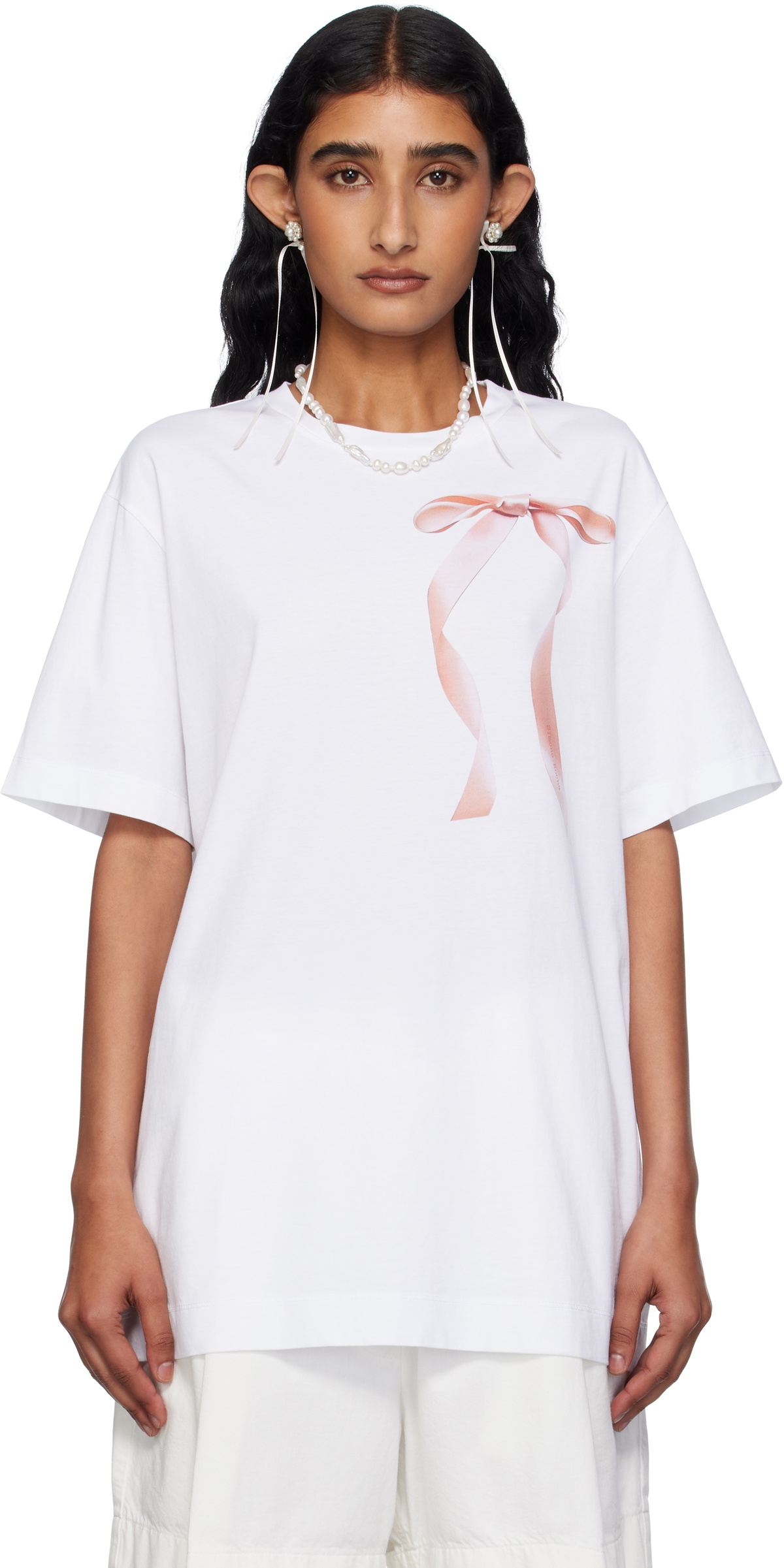 【関税込み】Simone Rocha レッド Bow Ribbon Tail 長袖Tシャツ Simone Rocha Bow Ribbon Tail Long-Sleeve T-Shirt | Liberty