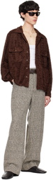 International Gallery BEAMS Brown Loop Yarn Open Collar Shirt