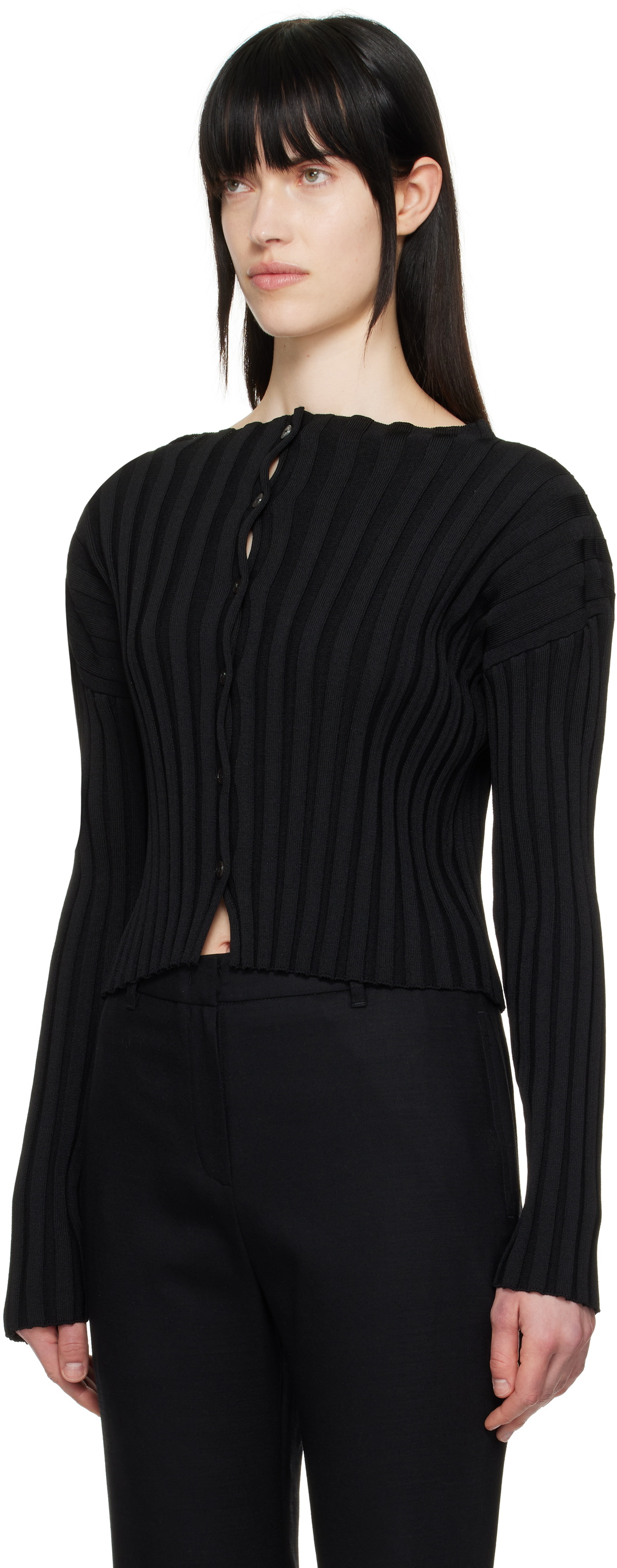LE17SEPTEMBRE Black Ribbed Collarless Cardigan