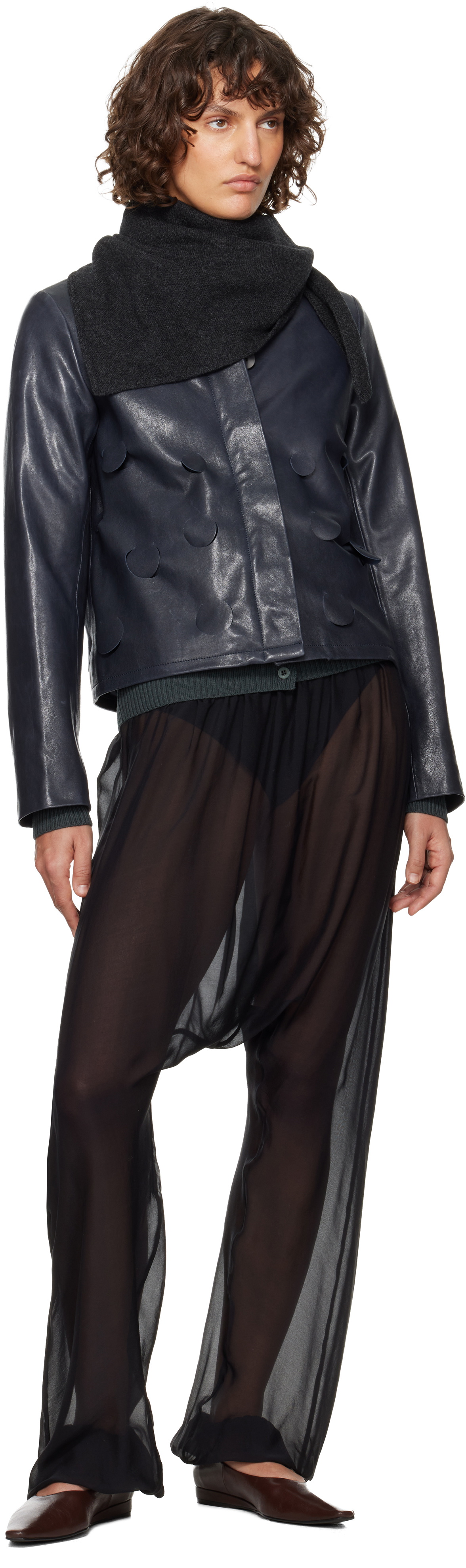 Paloma Wool Navy Candela Leather Jacket