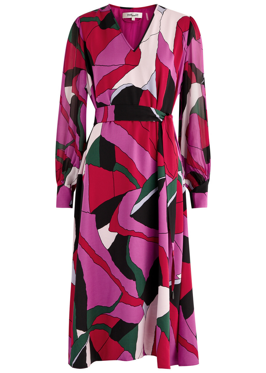 Diane Von Furstenberg Abel Belted Printed Satin Midi Dress Multicoloured