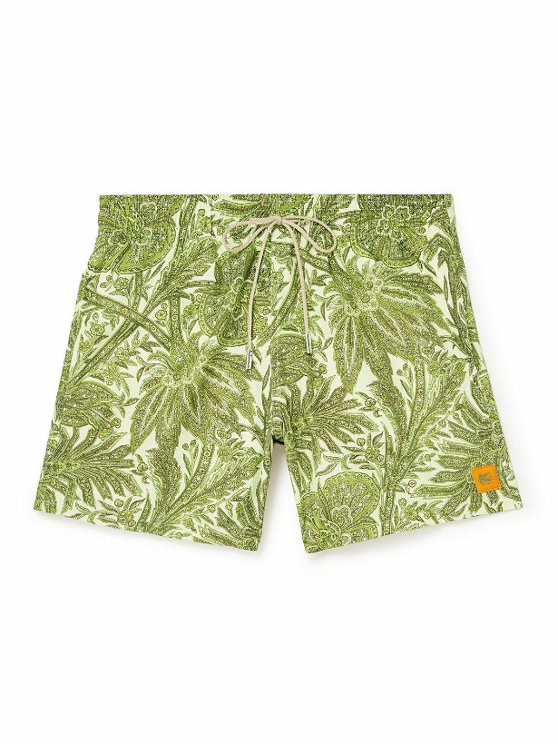 Photo: Etro - Slim-Fit Mid-Length Logo-Appliquéd Printed Swim Shorts - Green