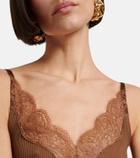 Saint Laurent Lace-trimmed ribbed-knit silk tank top