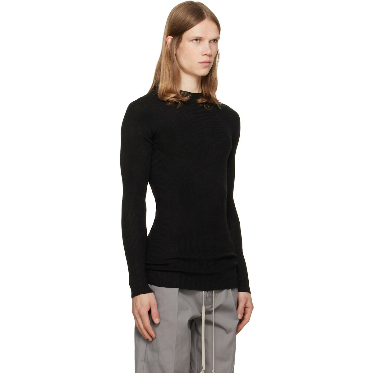 Rick Owens Black Tower Ribbed Round Neck Sweater