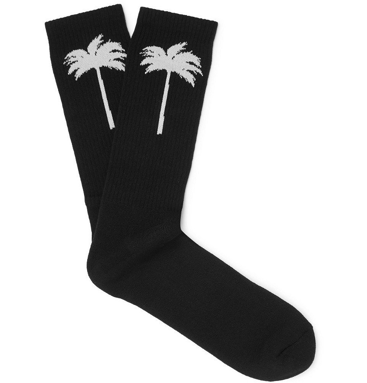 Photo: Palm Angels - Intarsia Stretch Cotton-Blend Socks - Black