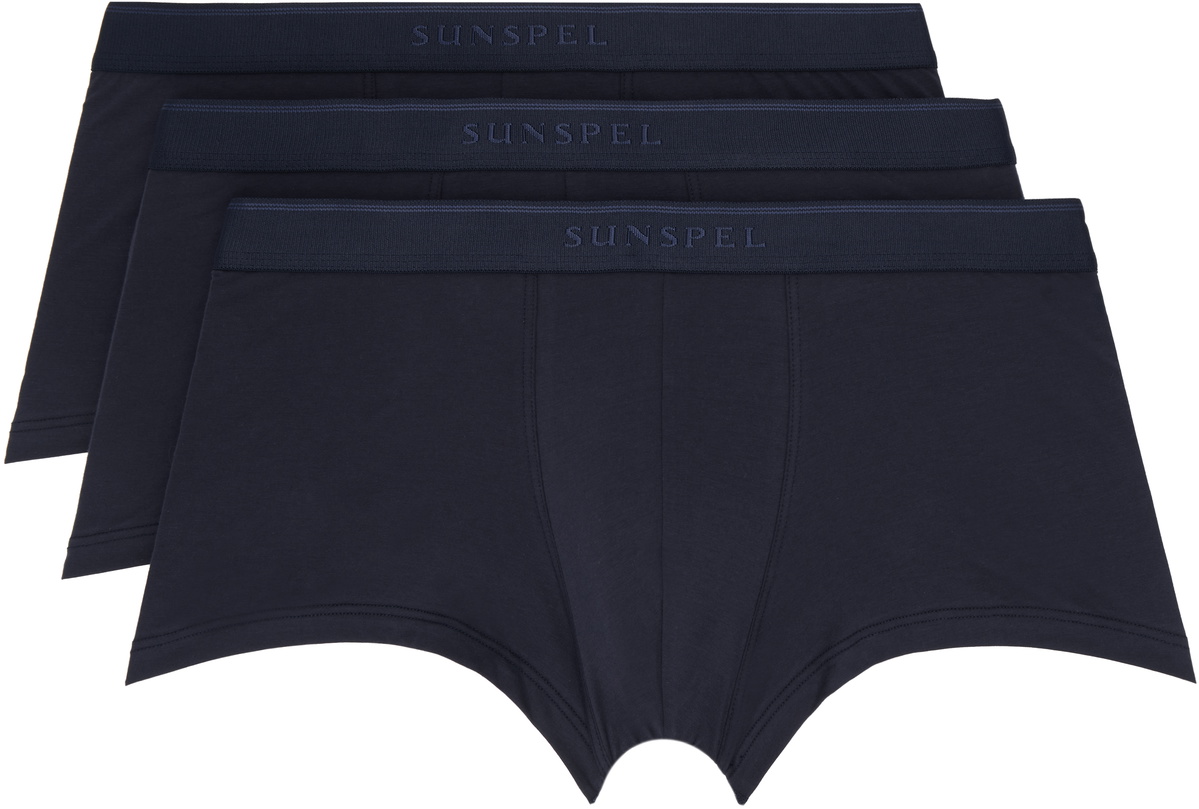 Sunspel Three-Pack Navy Stretch Cotton Boxer Briefs