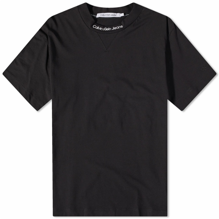 Photo: Calvin Klein Men's Embroidery Neck Logo T-Shirt in Ck Black