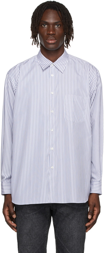 Photo: Comme des Garçons Shirt White & Navy Cotton Forever Stripe Shirt