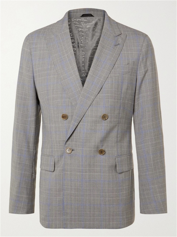 Photo: GIORGIO ARMANI - Slim-Fit Double-Breasted Prince Of Wales Checked Wool Suit Jacket - Gray - IT 46