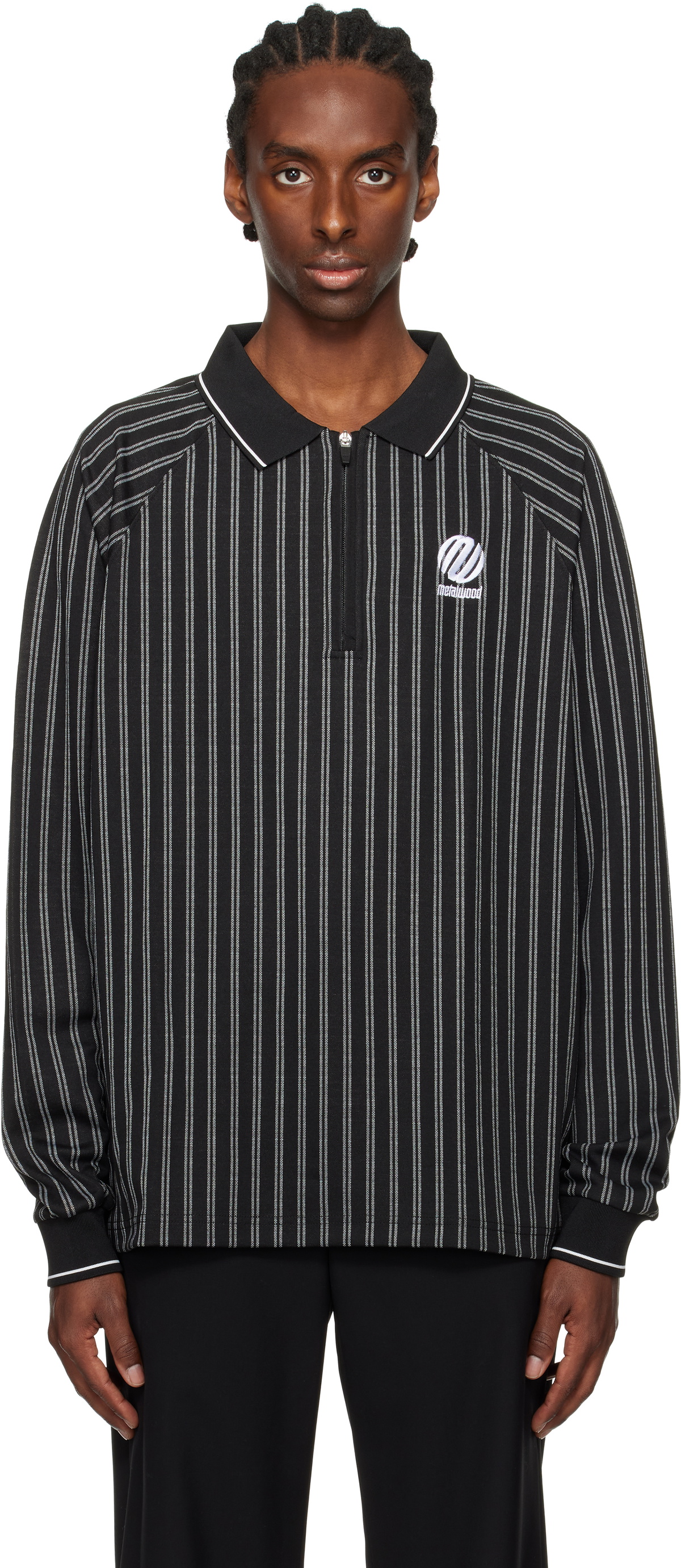 Metalwood Studio Black Ribbed LS Polo