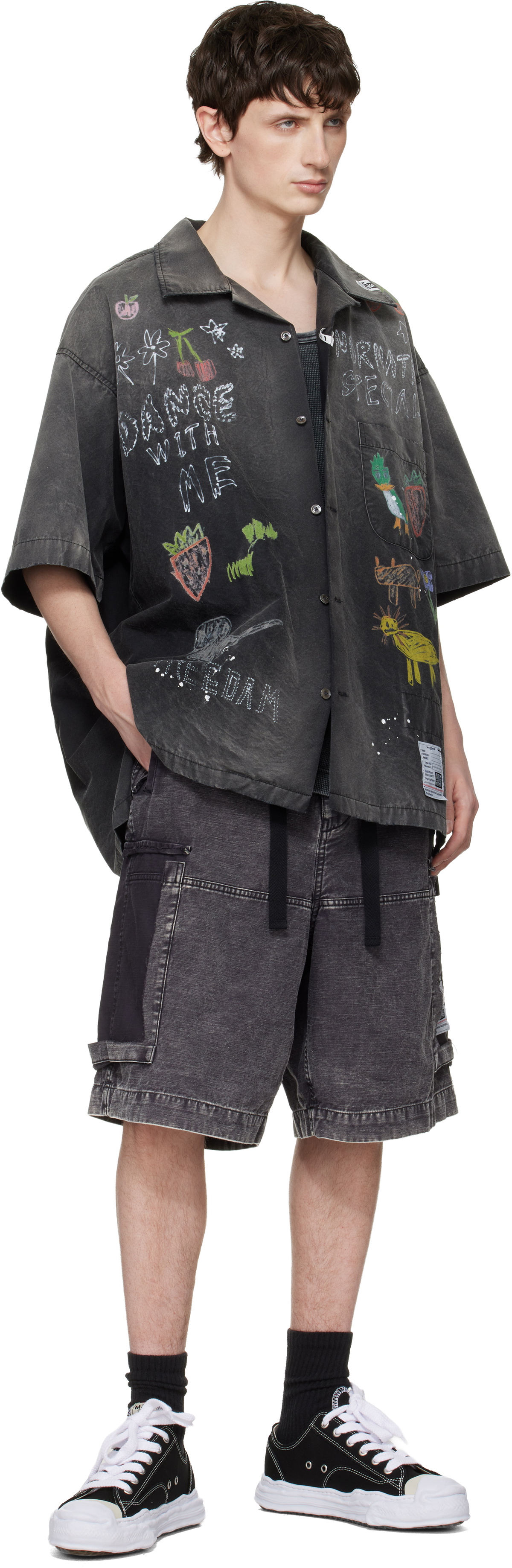 Maison MIHARA YASUHIRO Black Cotton Satin Cargo Shorts