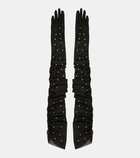 Jennifer Behr Leontyne embellished ruched gloves