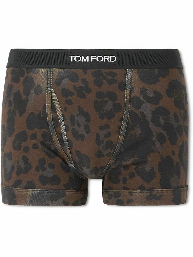 Photo: TOM FORD - Leopard-Print Stretch-Cotton Boxer Briefs - Brown