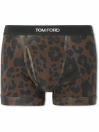 TOM FORD - Leopard-Print Stretch-Cotton Boxer Briefs - Brown