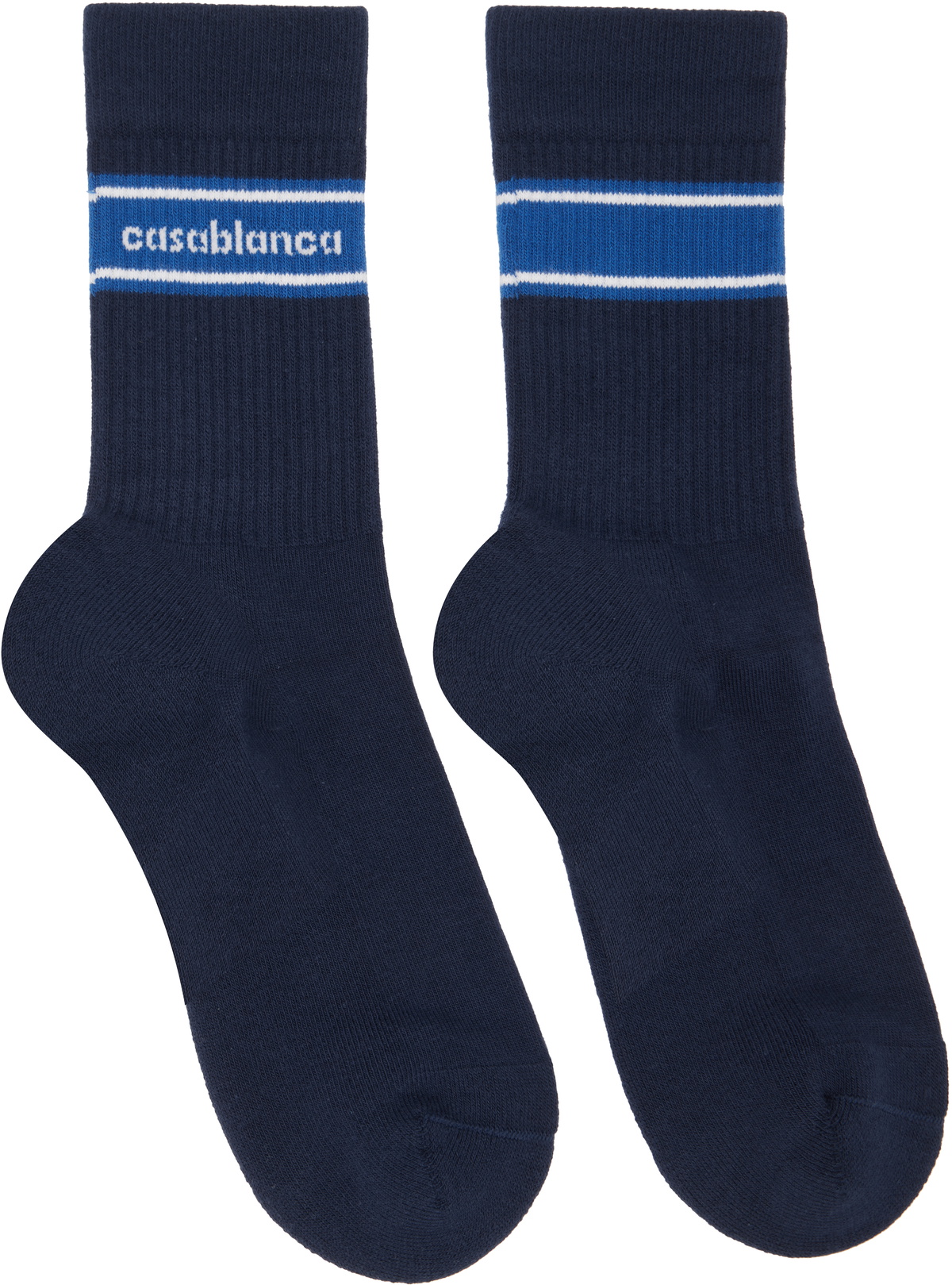 Casablanca Navy Sporty Stripe Socks