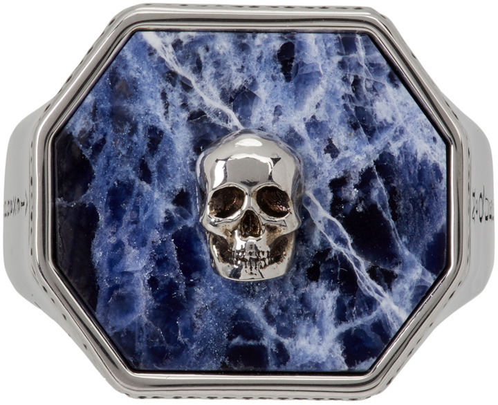 Photo: Alexander McQueen Silver & Blue Sodalite Skull Signet Ring