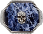 Alexander McQueen Silver & Blue Sodalite Skull Signet Ring