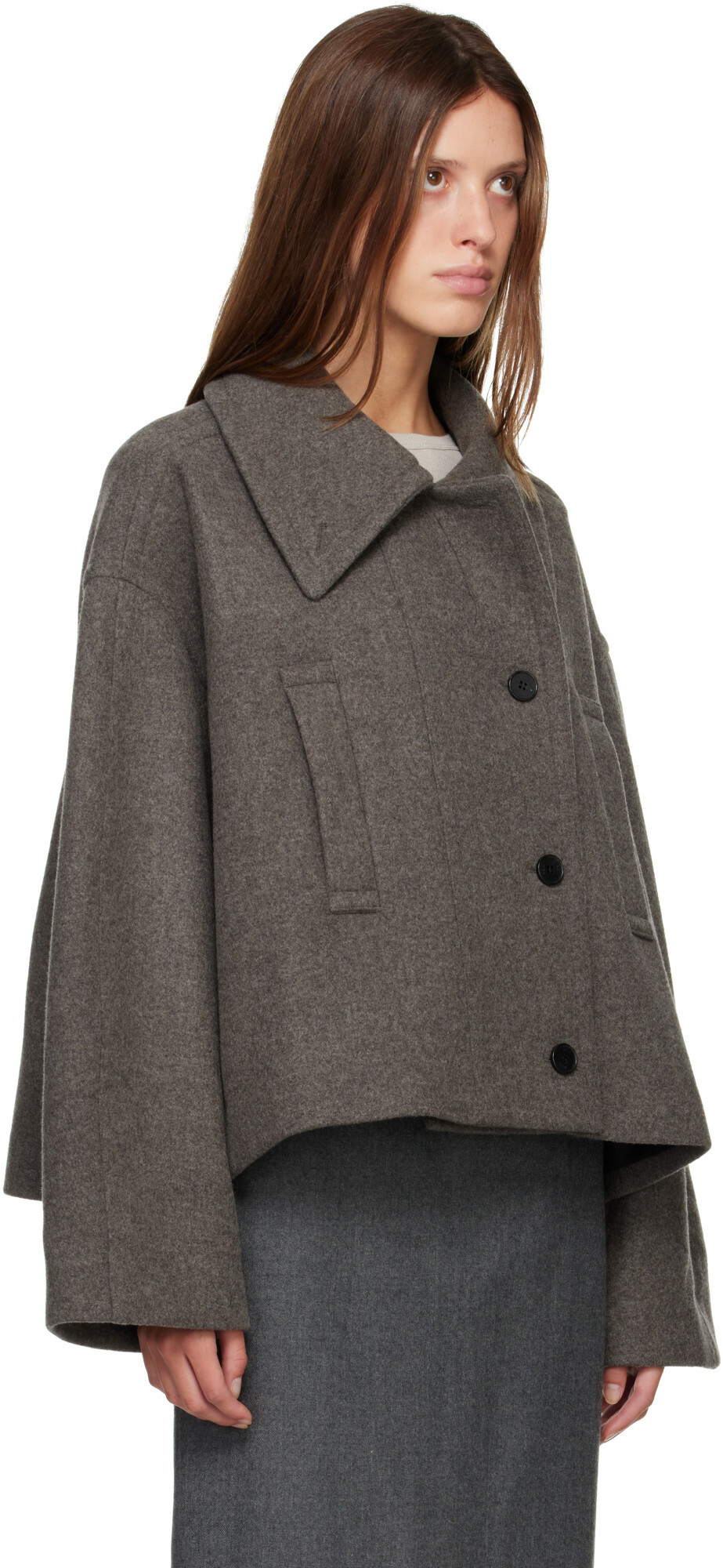 R2W Gray Palma Wool Cash Double Short Jacket