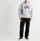 Stüssy - Logo-Embroidered Fleece-Back Cotton-Blend Jersey Hoodie - Gray