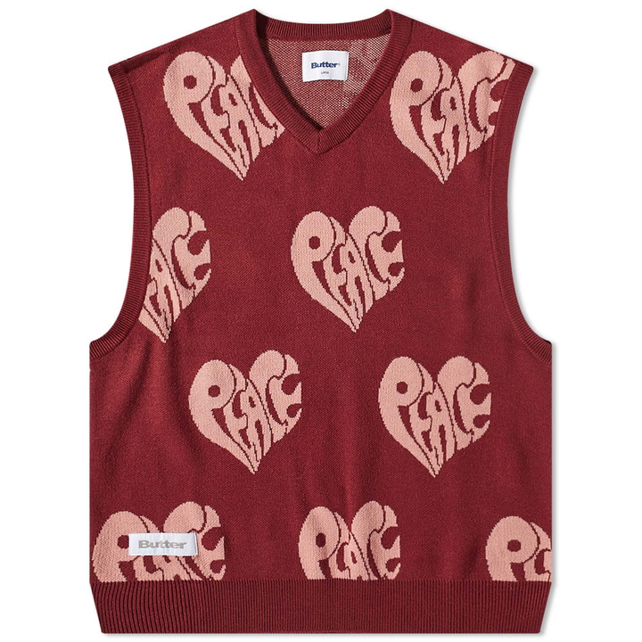 Photo: Butter Goods Men's Peace Knit Vest in Wine