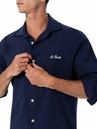 MC2 Saint Barth Man Seersucker Blue Cotton Shirt Pamplona