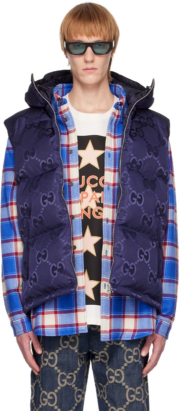 Photo: Gucci Navy Jumbo GG Vest