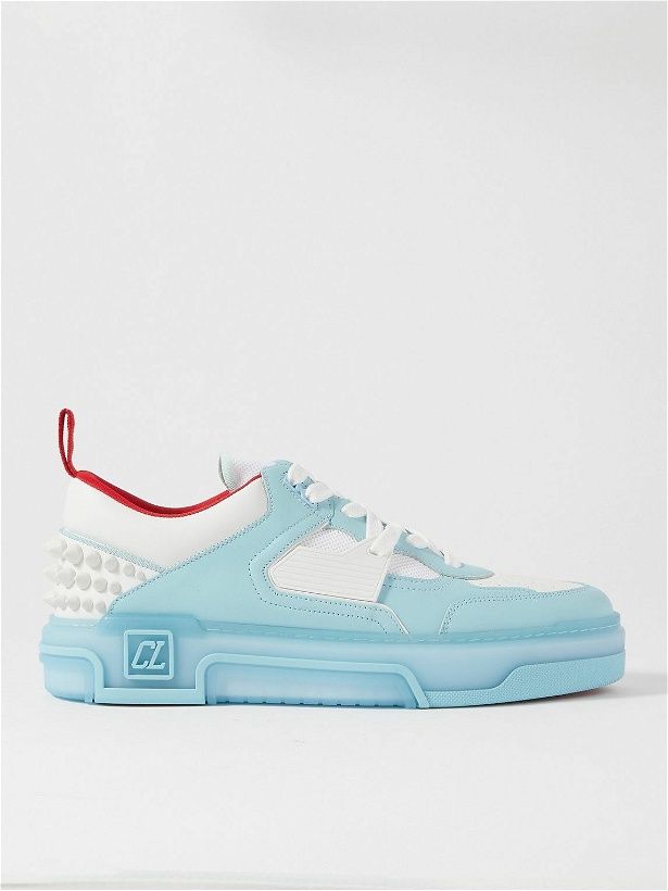 Photo: Christian Louboutin - Astroloubi Spiked Leather and Mesh Sneakers - Blue
