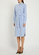 Polo Ralph Lauren Striped Belted Cotton Midi Shirt Dress Blue