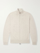 N.PEAL - Knightsbridge Herringbone Cashmere Zip-Up Cardigan - Neutrals