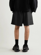 Balenciaga - BB Paris Wide-Leg Distressed Organic Cotton-Jersey Shorts - Black
