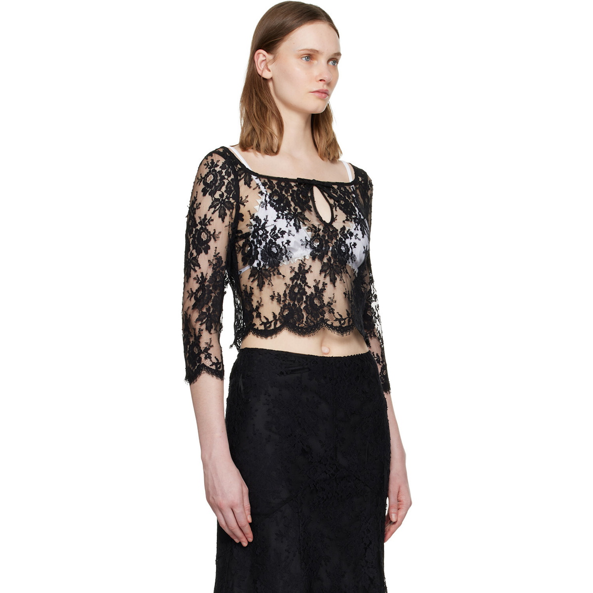 SHUSHU/TONG Black Cut-Out Neckline Top
